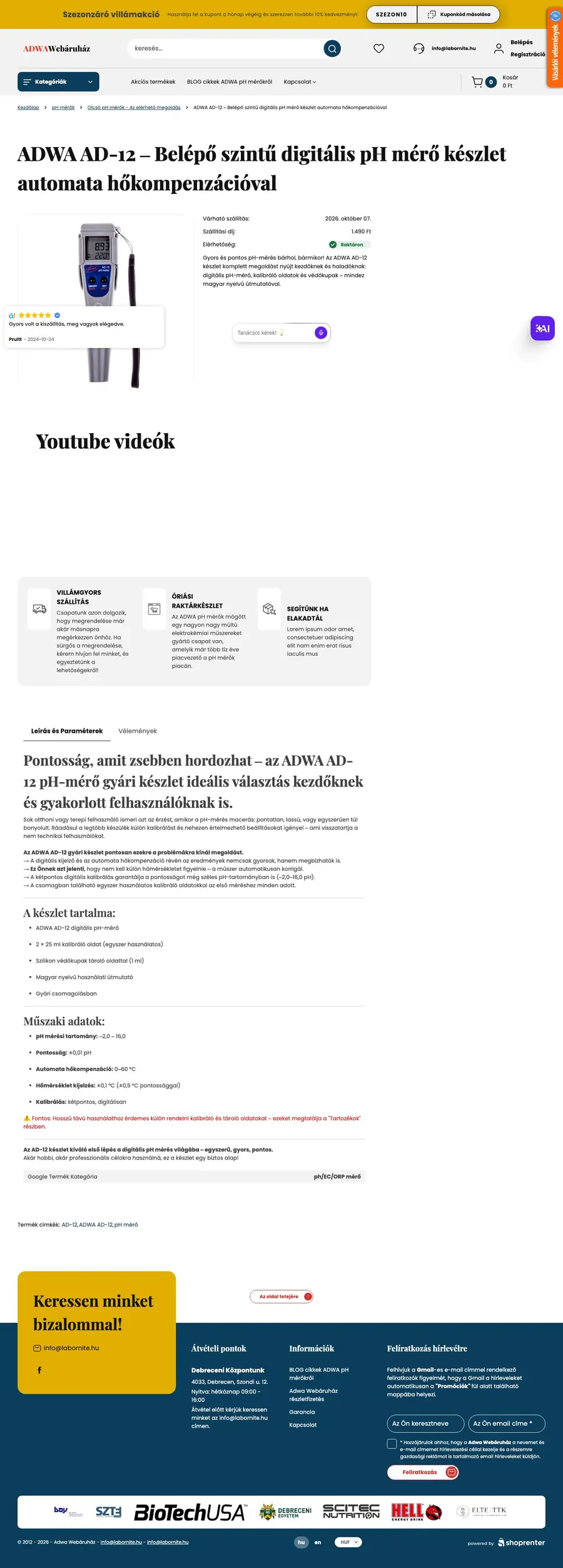 ADWA Webáruház: Termékoldal: ADWA AD-12 gyári készlet – asztali nézet az átköltözés előtt