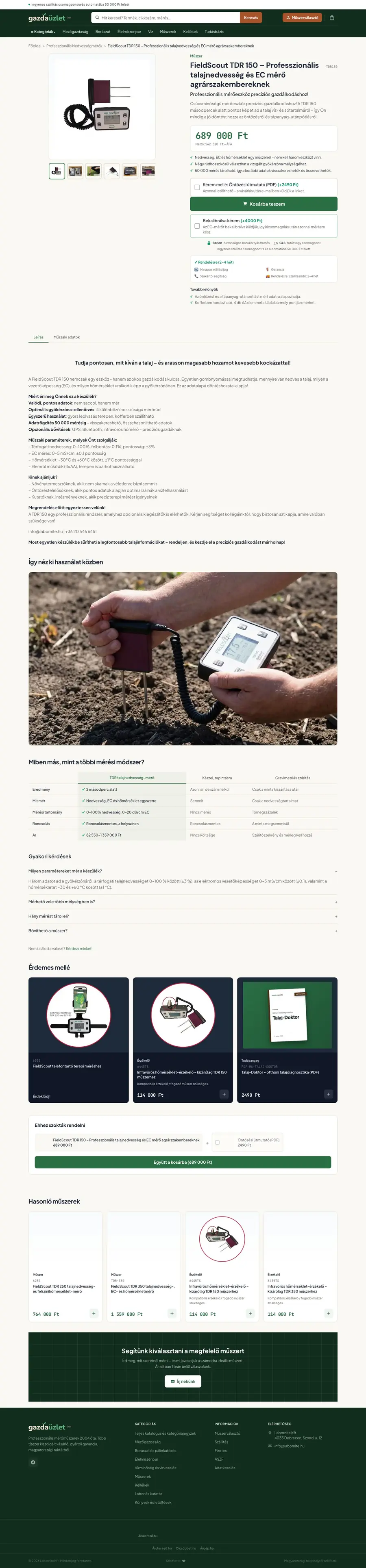 Gazdaüzlet: Termékoldal: FieldScout TDR 150 talajnedvesség-mérő – asztali nézet az átköltözés után