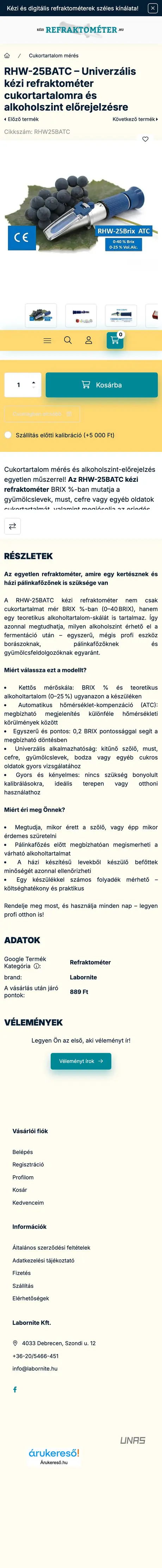 Kézi Refraktométer: Termékoldal: RHW-25BATC kézi refraktométer – telefon az átköltözés előtt