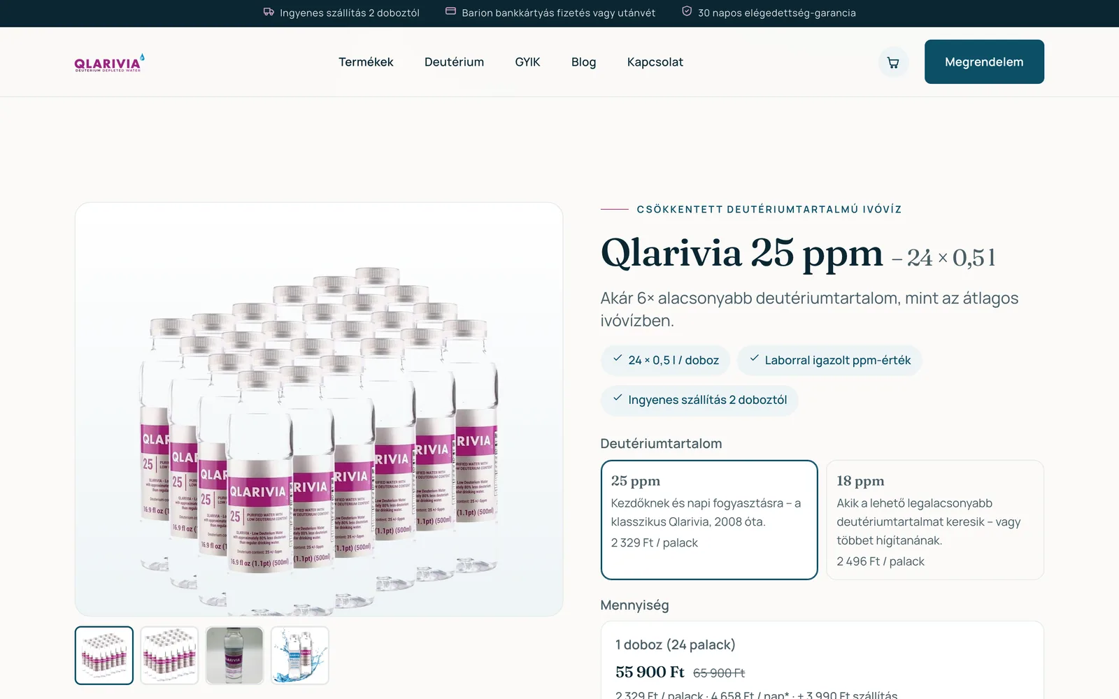 Qlarivia: Termékoldal – 25 ppm, 24 × 0,5 l az átköltözés után